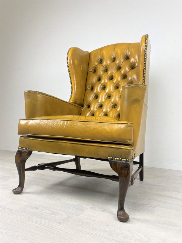 Antik Wing Chair Ledersessel, Chesterfield