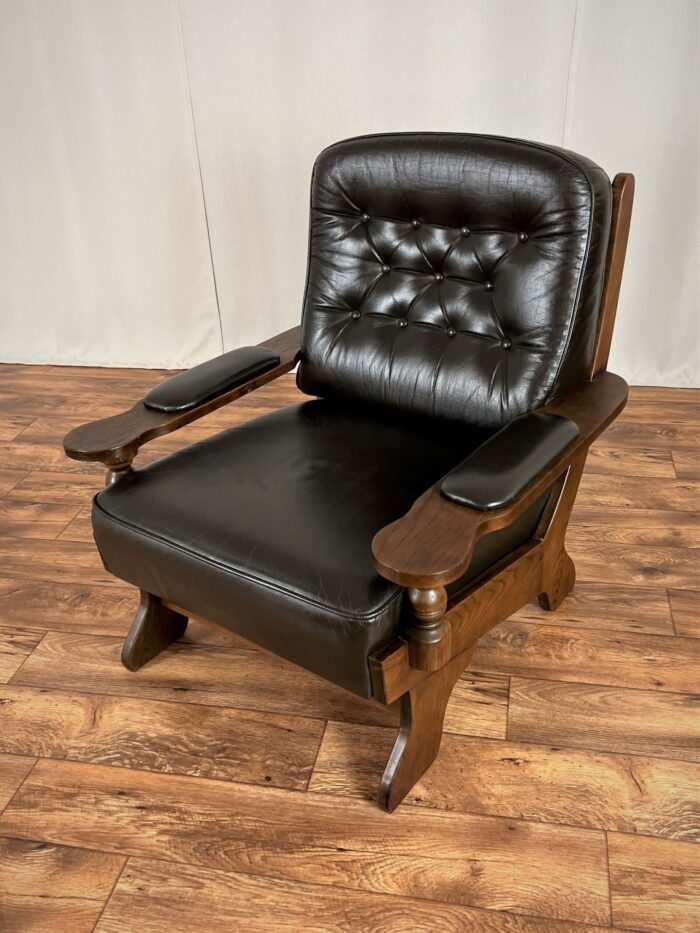 Danish Design Ledersessel Vintage Brutalist Lounge-Relaxsessel